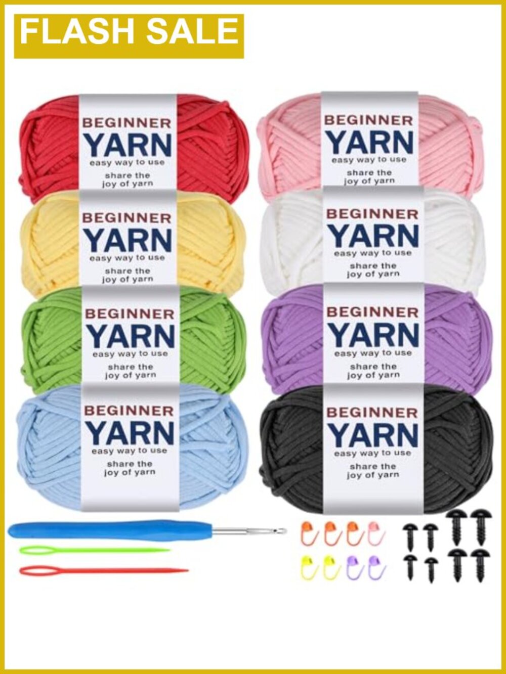 Cotton Nylon Blend Crochet Yarn Set 8 Pack Beginner Friendly with Hooks